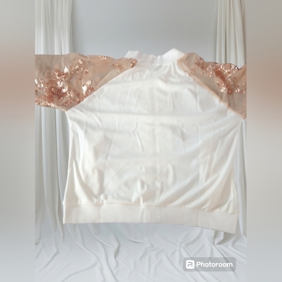 White Cropped Jacket Gold Zipper Mesh Long Sleeves XL - Picture 8 of 13